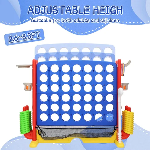Miniatura 4 de Juego gigante 4 en una fila, juego de patio jumbo de ajuste de altura para niños y adultos con bolsa de captura de malla, golf, aro de baloncesto