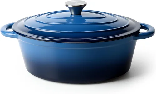 Miniatura 9 de Horno holandés ovalado para hornear pan, olla de horno holandés de hierro fundido esmaltada antiadherente de 4.5 cuartos de galón con tapa, cazuela