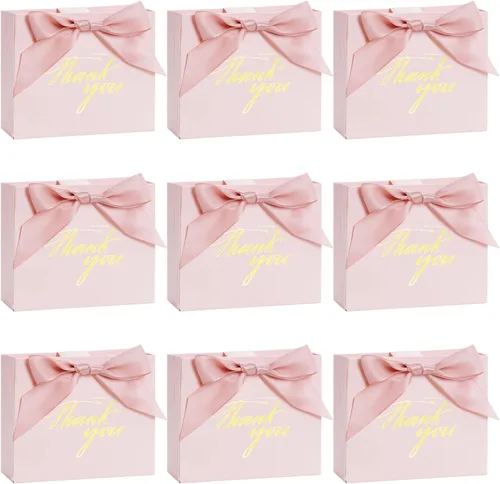 Nydotd - 24 bolsas pequeñas de regalo de agradecimiento, mini bolsas de papel para fiesta, cajas de regalo rosas con lazo de cinta, bolsas de regalo
