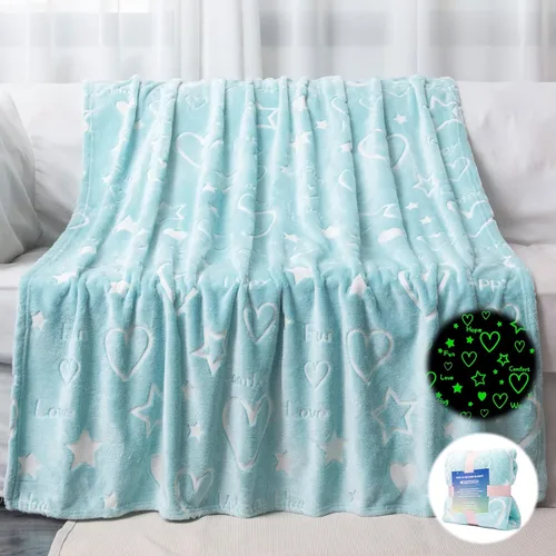 LIFEYJ Manta con estrellas que brillan en la oscuridad con forma de corazón, regalos para niñas y niños, manta suave para niñas de 3, 4, 5, 6, 7, 8,