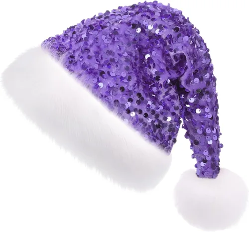 Miniatura 7 de Sombrero de Navidad Morado para Adultos, Sombrero de Papá Noel con Lentejuelas Moradas Personalizado Súper para Navidad Vacaciones Fiesta de Año