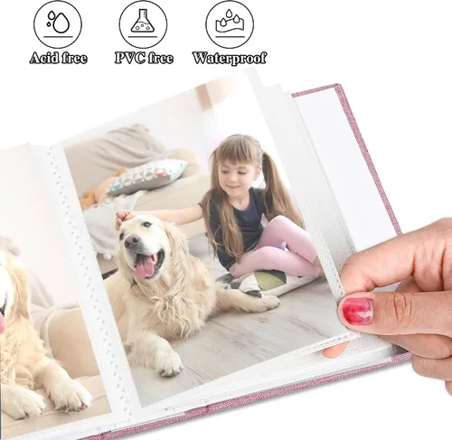 Miniatura 5 de Álbum de fotos de 4x6 pulgadas, 52 bolsillos con cubierta de lino, álbumes de fotos para familia, boda, bebé, libro de fotos con capacidad para Rosa
