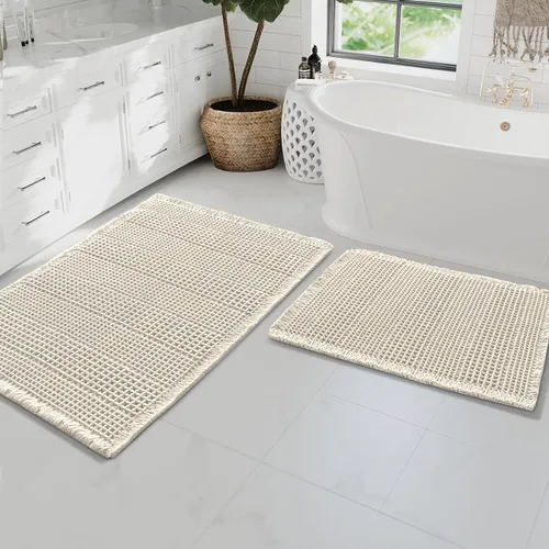 Miniatura 22 de H.VERSAILTEX Alfombra de baño de goma eva súper absorbente, alfombras de baño antideslizantes para piso de baño, alfombras de baño lavables a Crema