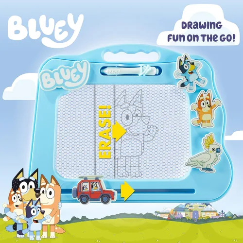 Miniatura 3 de Bluey Travel - Almohadilla magnética para garabatos con bolígrafo y 3 sellos, dibuja y borra sin ensuciar, azul