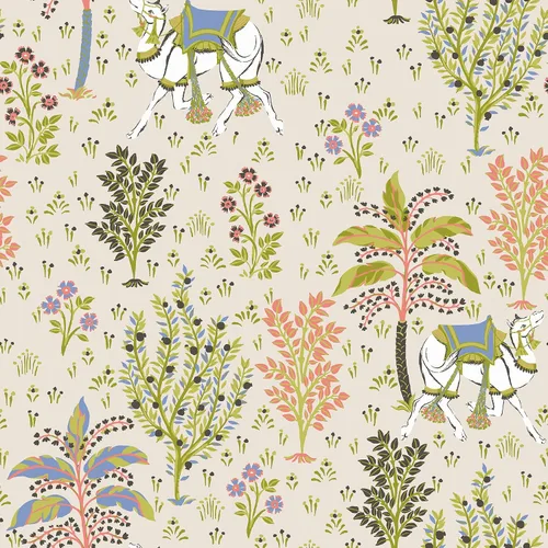 PrintFresh Papel tapiz autoadhesivo de lino Camel's Courtyard