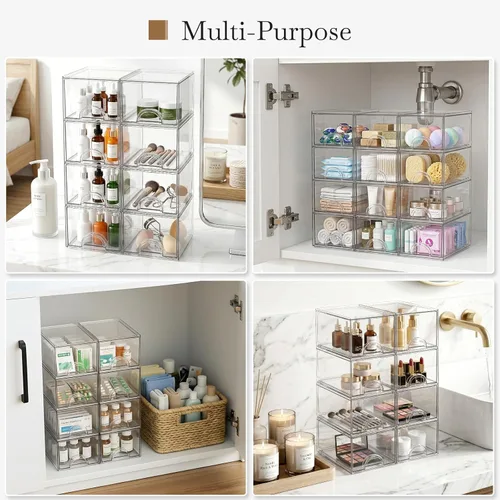 Miniatura 9 de Paquete de 8 pequeñas cajas de almacenamiento de acrílico apilables transparentes para herramientas de arte y bocetos, cajones de almacenamiento