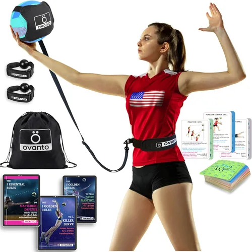 OVANTO Equipo de entrenamiento de voleibol – Rebotador de práctica ajustable en 4 estilos para sacar, rematar, colocar y pasar como un profesional –
