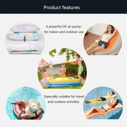 Miniatura 2 de Bomba de aire eléctrica, inflador portátil recargable por USB con 4 boquillas, DC 5V 2A llenado rápido para colchón de aire, cojines, barcos, piscina