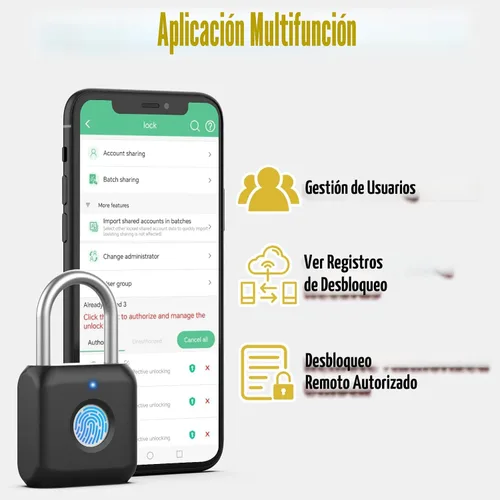 Miniatura 7 de Candado de Huella Dactilar, Pothunder Candado Inteligente, Cerradura para Casillero, Cerradura de Huella Dactilar con Desbloqueo por APP, Recargable