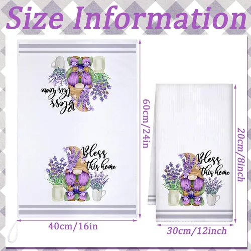 Miniatura 3 de Set de 6 toallas de cocina lavanda púrpura con flores, paños de cocina rústicos absorbentes, toallas de mano lavanda para té, de 24 x 16 pulgadas