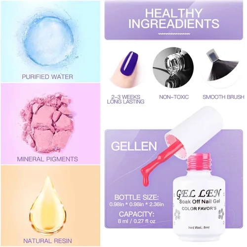Miniatura 6 de Gellen Juego de 6 esmaltes de uñas de gel UV LED, colección de colores variados, 8 ml, cada uno 6 unidades - Verano Azul Blanco