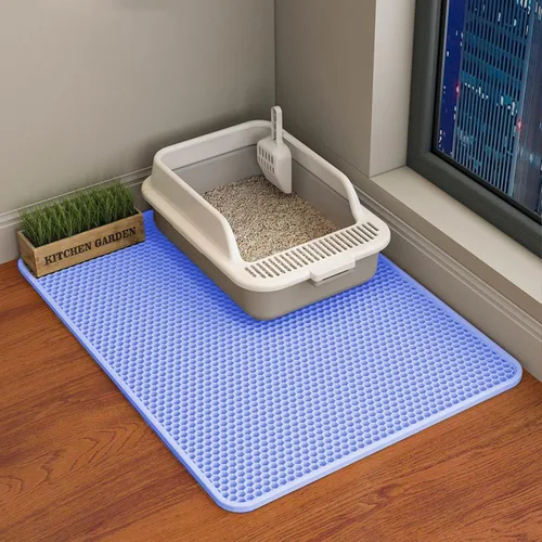 Miniatura 15 de HCY&WLD Tapete para arena de gatos, 45x26/35x24/30x22/24x18 pulgadas, tapete de doble capa para caja de arena de gatos, EVA antideslizante