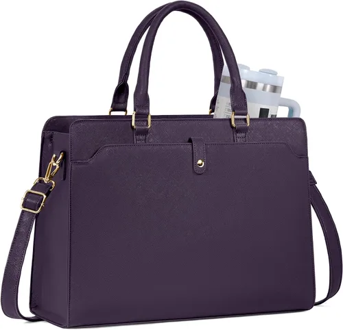 Miniatura 11 de Bolsa de mano para computadora portátil para mujer, 15.6 pulgadas, impermeable, de cuero, gran capacidad, maletín de trabajo para oficina y negocios