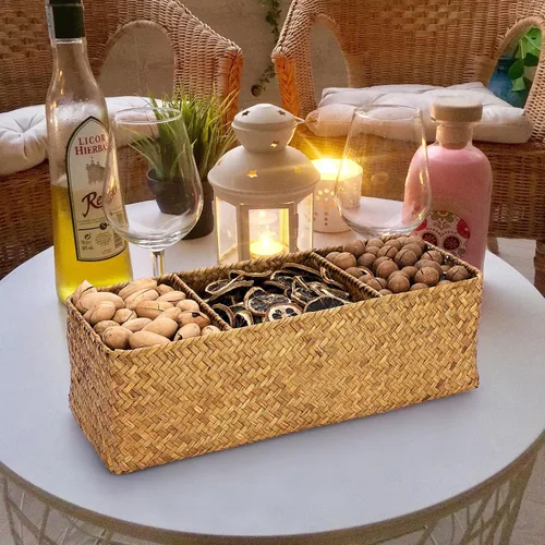 Miniatura 8 de ELLDOO Cesta de almacenamiento de mimbre de mimbre de hierba marina, organizador de cápsulas de café de gran capacidad para cápsulas K Cup Marrón