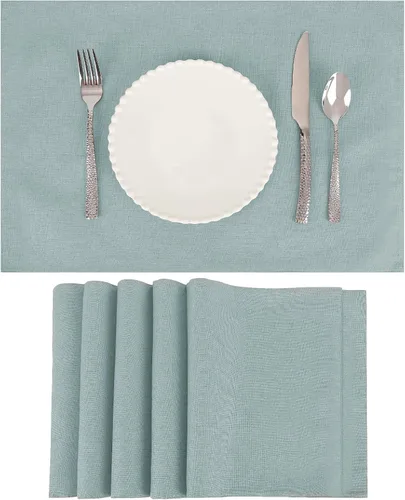 Miniatura 12 de Juego de 6 manteles individuales de tela tipo lino, 19 x 13 pulgadas, doble capa gruesa, sin arrugas, resistente al calor, para comedor, cocina