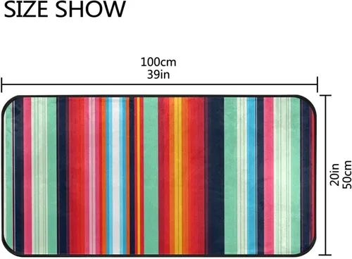 Miniatura 3 de Gredecor Alfombras de cocina con temática mexicana, antideslizantes, color mexicano, Serape a rayas, tapetes de cocina con respaldo de goma