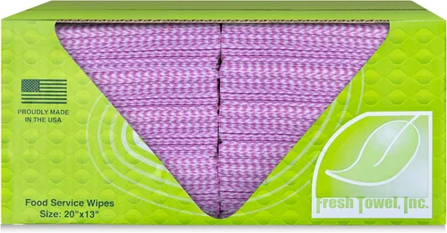 Fresh Towel Foodservice - Toallas de papel reutilizables – 1/4 pliegue, 13 x 20 pulgadas, patrón de línea recta rosa (1 caja de 200) toallas de