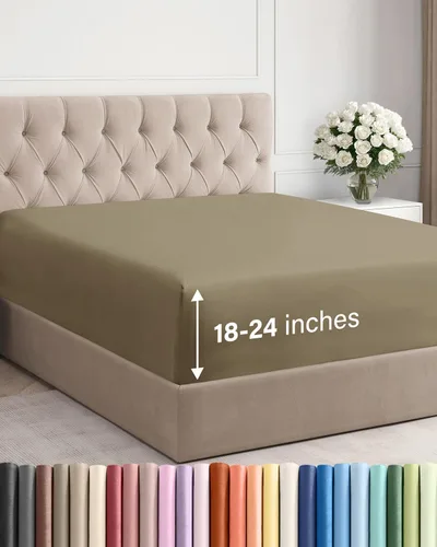 Miniatura 17 de Sábana bajera ajustable extra profunda tamaño completo – Sábana bajera individual de lujo para hotel únicamente – Se adapta fácilmente a colchones