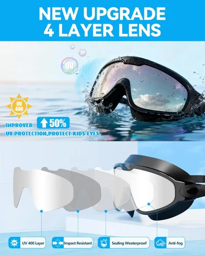 Miniatura 8 de Aegend - Nuevas gafas de natación de visión amplia para adultos, con protección antiniebla/UV, sin fugas, con tapones para los oídos para hombres