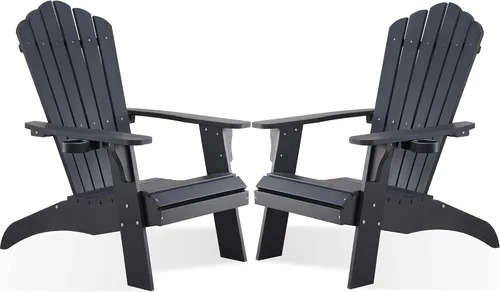 Psilvam Silla Adirondack, silla para hoguera de madera de polietileno de gran tamaño con soporte para tazas, sillas de patio de soporte de 350 Blanco