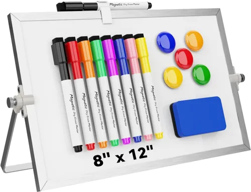 Miniatura 8 de Pizarra Blanca de Borrado en Seco, Pizarra Blanca Magnética de Escritorio Cazeyoo de 16 x 12 pulgadas con Soporte, 10 Marcadores, 4 Imanes y 1