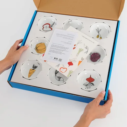 Miniatura 5 de Studio - Plato de alta calidad de Rosh Hashanah hecho a mano de 13 pulgadas, decoraciones y adornos de mesa judíos, viene con cuencos de cerámica