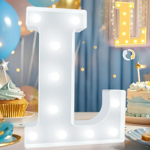 Miniatura 21 de Pooqla Letras con luces LED de marquesina, letras decorativas iluminadas en blanco cálido y blanco frío, letras del alfabeto iluminadas para niños