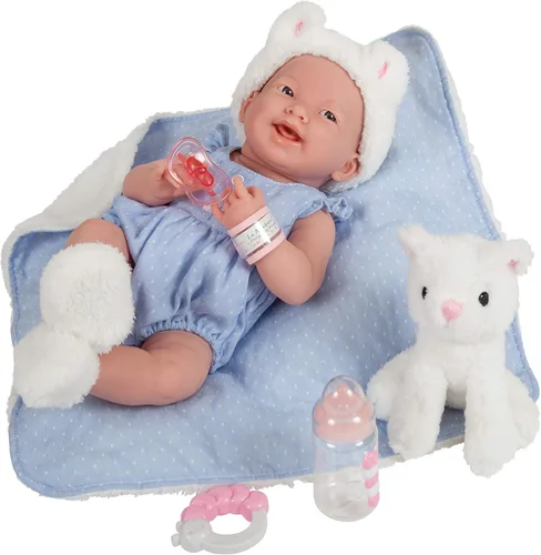 Miniatura 3 de JC Toys La Newborn Muñeca de bebé de 15 pulgadas anatómicamente correcta de vinilo, con niña real en azul y accesorios de lujo, diseñada por Gato