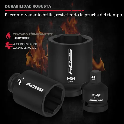 Miniatura 3 de SAE Juego de zócalos de impacto profundo de 8 piezas de 1/2 pulgada Juego de tuercas de eje de rueda Adaptador estándar Grandes zócalos Junta