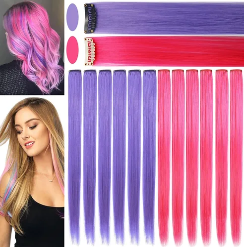 Miniatura 10 de Rhyme 12 piezas de extensiones de cabello de color azul y verde azulado con reflejos de princesa de 21 pulgadas con clip para niñas americanas