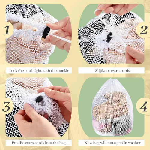 Miniatura 4 de 40 bolsas de malla para lavandería a granel con cordón de 20 x 24 pulgadas, bolsa de malla blanca resistente lavable a máquina, resistente bolsa