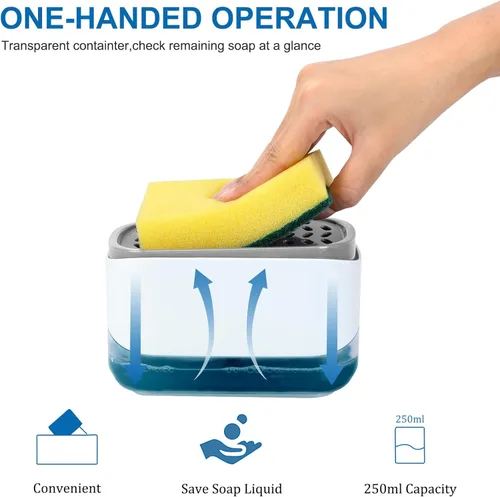 Dispensador de jabón de calidad premium para cocina - Dispensador de líquido lavavajillas con soporte para esponja, bomba de fregadero y soporte de