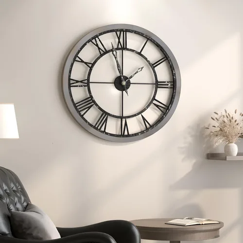 Miniatura 69 de Reloj de pared negro de 16 pulgadas decorativo, moderno reloj de metal para sala de estar, funciona con pilas, silencioso, sin tictac, números