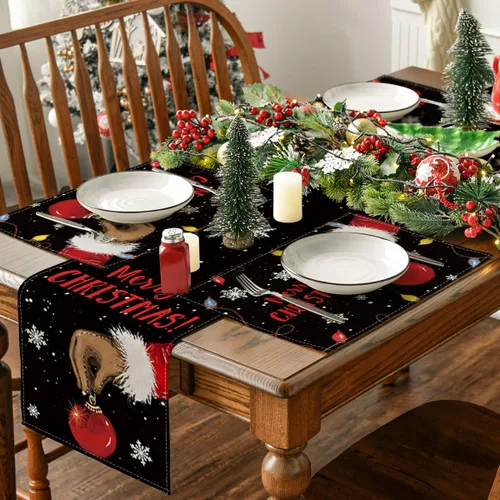 Miniatura 5 de Artoid Mode Juego de 4 manteles individuales con diseño de bola de Navidad, 12 x 18 pulgadas, color negro, para decoración de fiestas, cocina