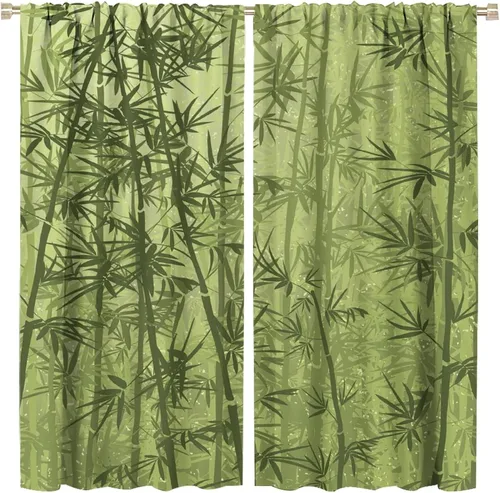 Miniatura 38 de Cortinas con estampado de bambú, tallos y hojas de bambú, temática oriental natural, oscurecimiento de habitación, ventana, ventana, cortina