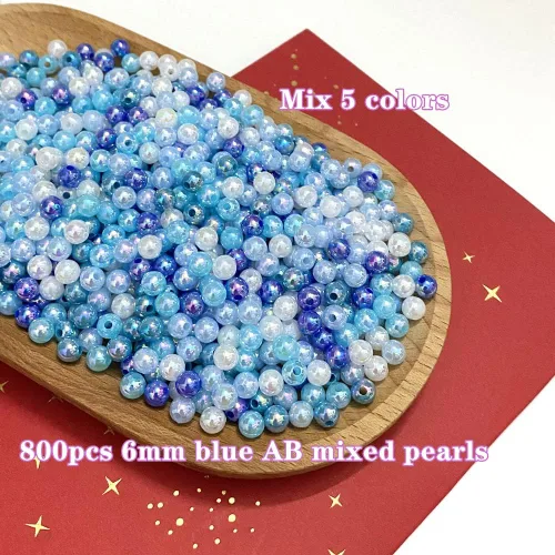 Miniatura 2 de 800 cuentas de perlas de 0.236 pulgadas (0.236 in) de colores AB, perlas redondas sueltas con agujeros para coser manualidades, hacer pulseras