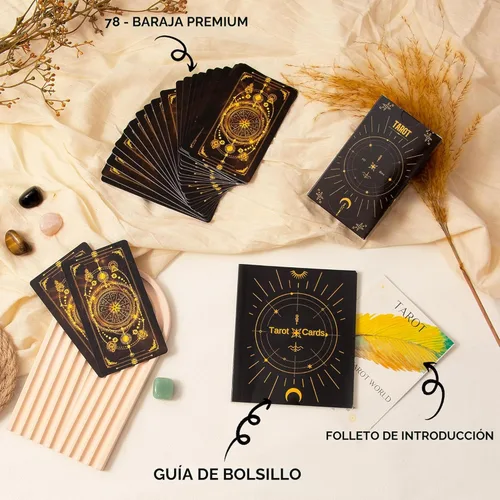Miniatura 4 de SUGEYA 78 cartas de tarot con libro guía, juego de regalo de tarot negro con tela de tarot, piedras de chakra y más, cartas de tarot, juego