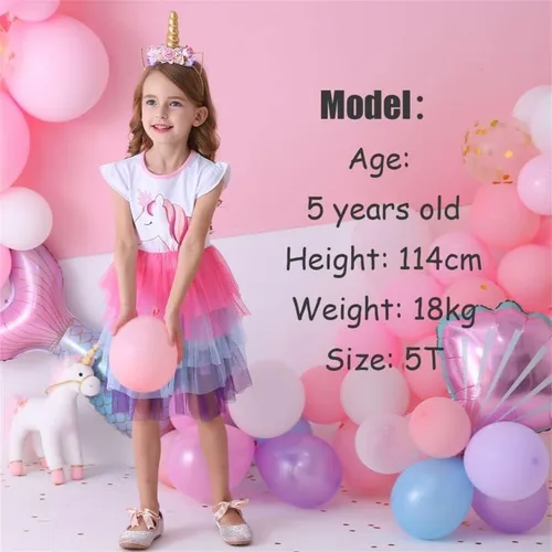 Miniatura 3 de VIKITA Vestido de verano para niña de flores, sin mangas, de poliéster, tutú para niñas de 3 a 7 años, hasta la rodilla