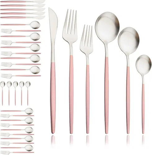 Miniatura 10 de JASHII Juego de cubiertos mate de 36 piezas con mango plano acabado satinado negro acero inoxidable cubiertos servicio para 6 para cocina casera