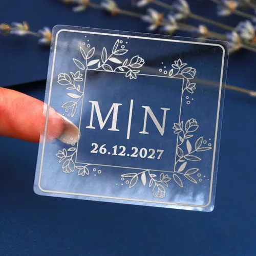 Miniatura 6 de Calcomanías de boda con monograma personalizadas, etiquetas cuadradas de iniciales personalizadas para invitaciones, sellos de sobre, recuerdos