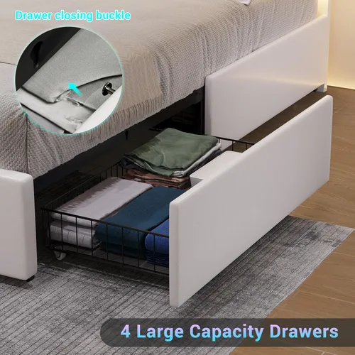 Miniatura 6 de Hasuit Base de cama California King con 4 cajones de almacenamiento debajo, plataforma tapizada tamaño Cal King con cabecera de cuero artificial