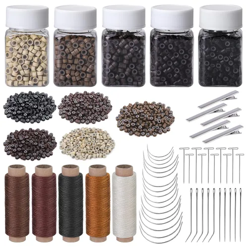 Miniatura 9 de Kit de herramientas de extensión de cabello, 5 colores, 1000 piezas de micro anillos de silicona con extensión de cabello, alicates para quitar