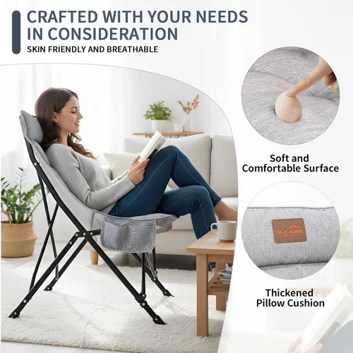 Miniatura 5 de Silla platillo para adultos, portátil, plegable, cómoda, para dormitorio, lectura, sala de estar, con bolsa de almacenamiento