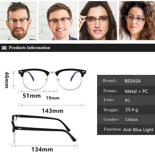 Miniatura 5 de LNTICB® Gafas con Bloqueo de Luz Azul para Computadora, Gafas de Lectura, Montura de Gafas con Lente Transparente, Unisex, Anti UV, Anti Fatiga
