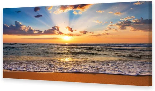 Miniatura 8 de Muolunna BK05850 - Lienzo decorativo para pared, diseño de océano azul, puesta de sol, 1 panel, olas de mar, pintura de paisaje, obra de arte