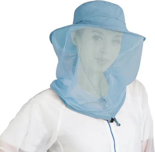 Miniatura 4 de Sombrero de pesca Sombrero de protección solar Red de cabeza de mosquito para exteriores Sombrero de cubo con malla de red oculta azul (Airy Blue)