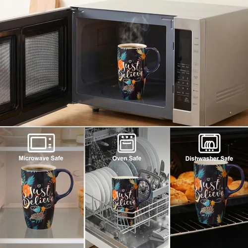 Miniatura 9 de Topadorn Taza de cerámica con tapa y asa, 17 oz. Taza de café alta para el hogar, perfecta para café y té, Just Believe Solo creer