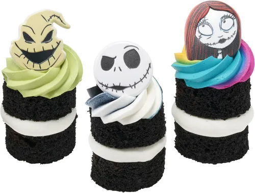 Miniatura 10 de DecoPac Anillos de The Nightmare Before Christmas, decoraciones de cupcakes con Jack, Sally y Oogie Boogie, paquete de 24