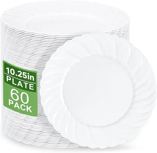 Miniatura 11 de U-QE 100 Piezas Platos de Plástico Transparente - Platos Desechables Transparentes de 9 Pulgadas - Lavables y Reutilizables - Platos Duros Premium