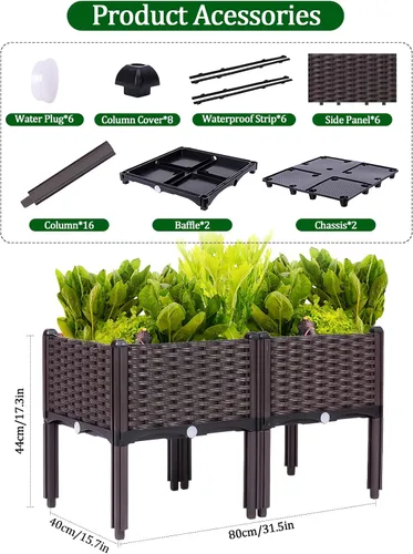 Miniatura 2 de Kalolary 2 juegos de cama de jardín elevada con patas, cajas de plantas de patio, flores vegetales, contenedor elevado para plantas